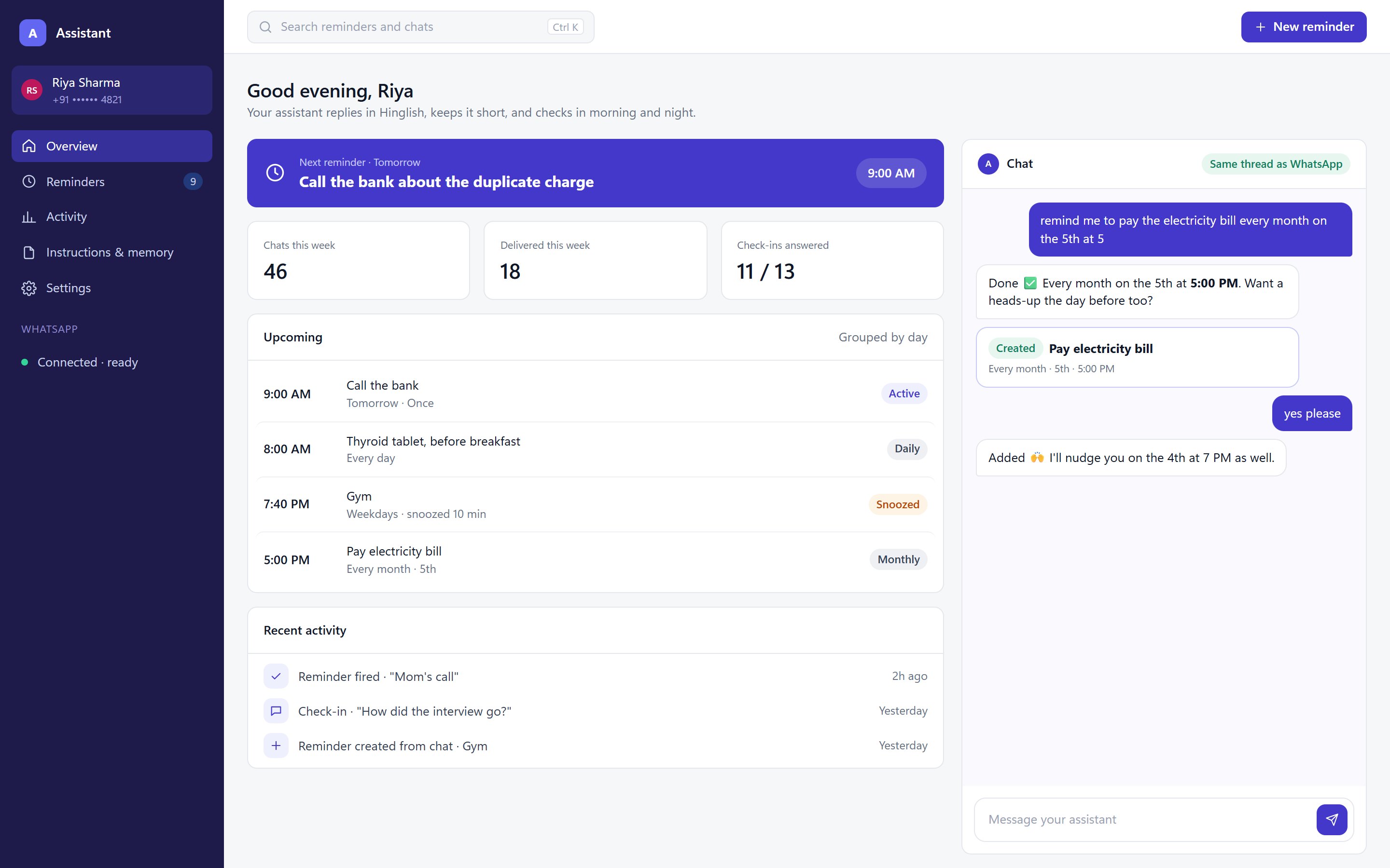 Assistant web dashboard