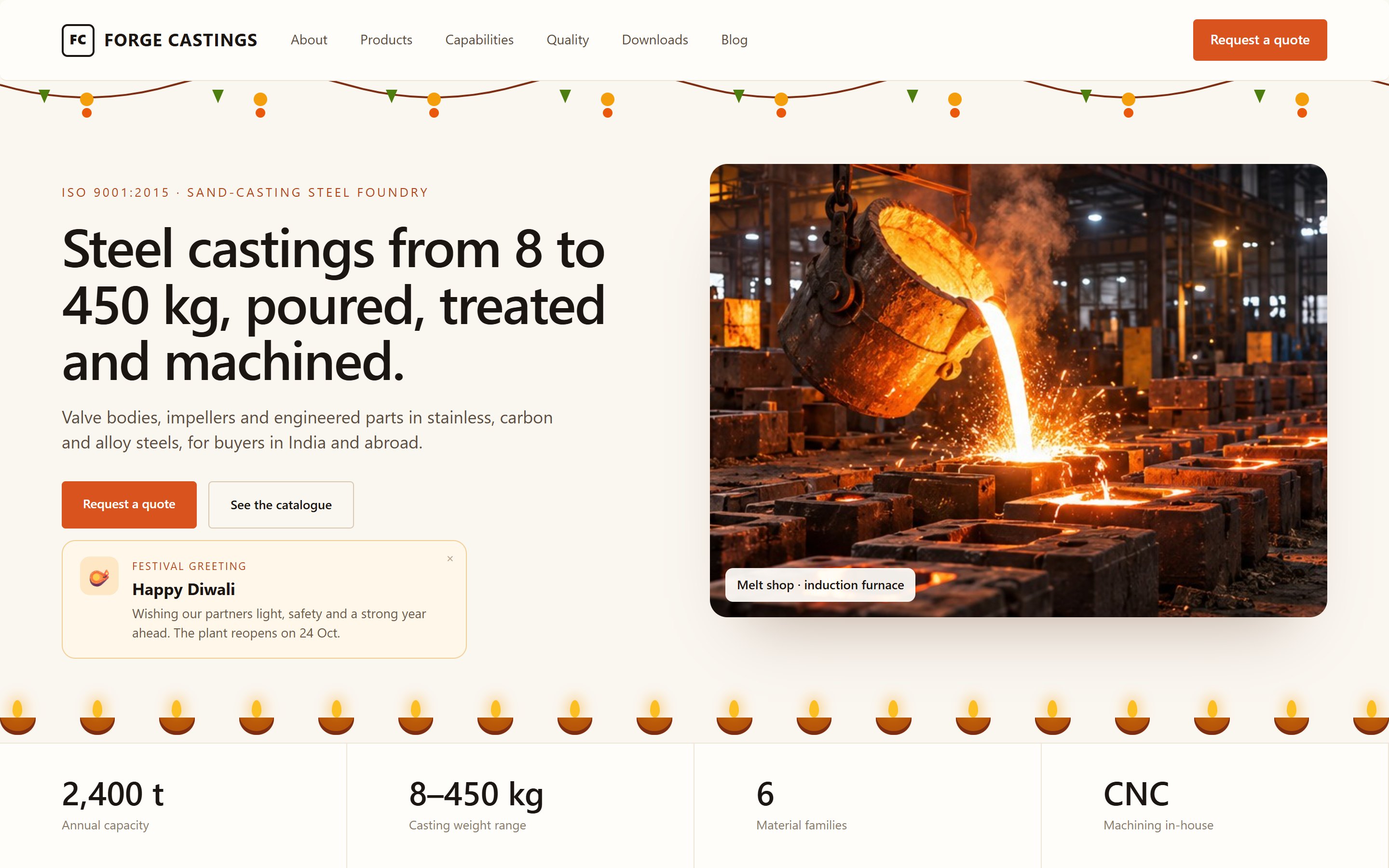 Foundry homepage with festival decoration